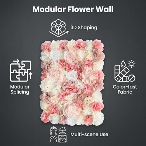 3D Flower Wall Backdrop 24x16 Inch Blush Pink & Ivory 2 Panels - Image 5