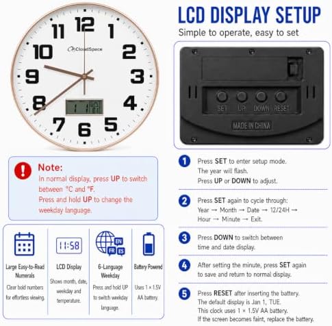 Cloud Space 12” Silent Wall Clock Battery Operated, Non Ticking Modern Wall - Image 6