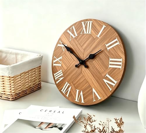 Vintage Roman Numerals Wall Clock Battery Operated, Silent Non-Ticking Retro - Image 2