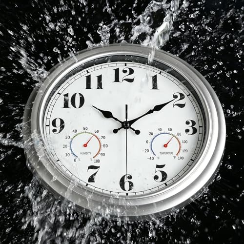 JENLYSTIME 16 Inch Silver Vintage Waterproof Outdoor Wall Clock - Image 2