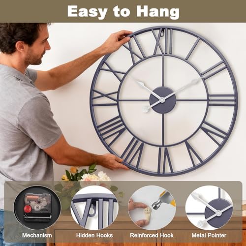 16 Inch Slate Gray Roman Numerals Wall Clocks - Image 4