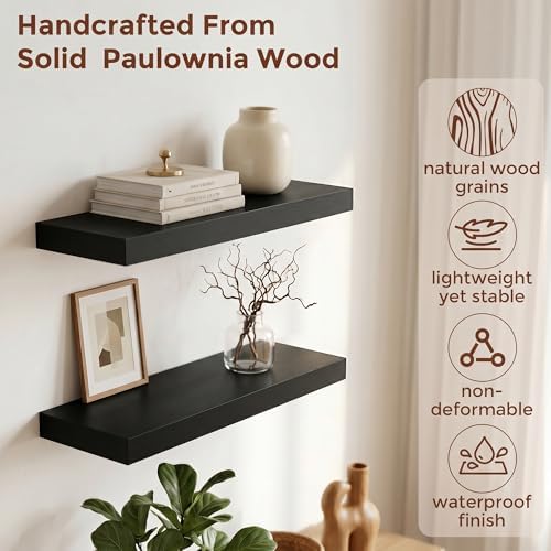 fuqing 20 Inch Floating Shelves, 6.7 Inch Deep Black Wall Shelves Set of 2 - Image 4