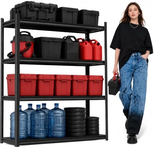 Garage Shelving, 2400 LBS Heavy Duty Metal Storage Shelves, 4-Tier Adjustable by BEESTMUEBLE
