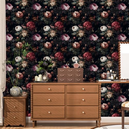 Black Vintage Floral Peel and Stick Wallpaper 17.5" x 118" - Image 5