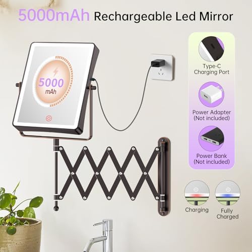 FASCINATE 8.7" 5000mAh Rechargeable Wall Mounted Makeup Mirror - Image 2