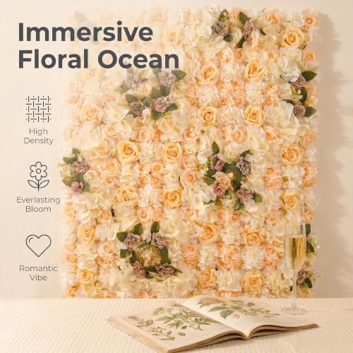 Flower Wall Backdrop, 12 Panels, 16.5x16.5 Inch, Champagne Rose - Image 4