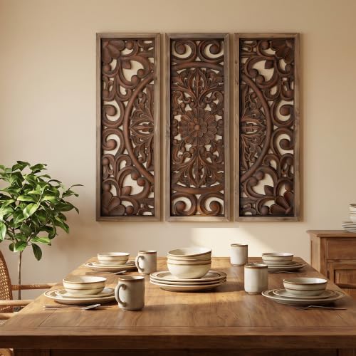 XIAOAIKA Vintage Farmhouse Carved Floral Wood Wall Art Panels - Image 5
