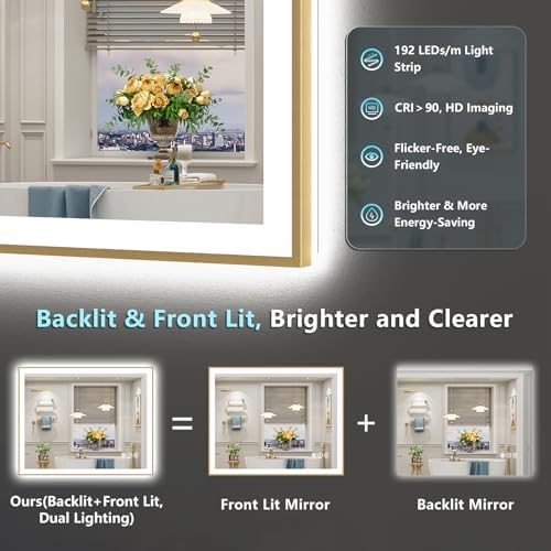 44x32 Gold LED Bathroom Mirror - Image 3