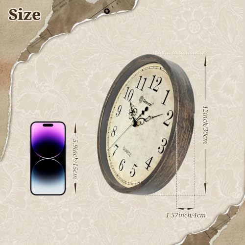 Geevon Silent Wall Clock 12" Non Ticking Battery Operated Retro Decor - Image 5