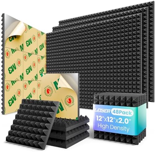 Acoustic Panels 48 pack Self-Adhesive 2"X12"X12" Quickly-Expand Foam by LEIYER