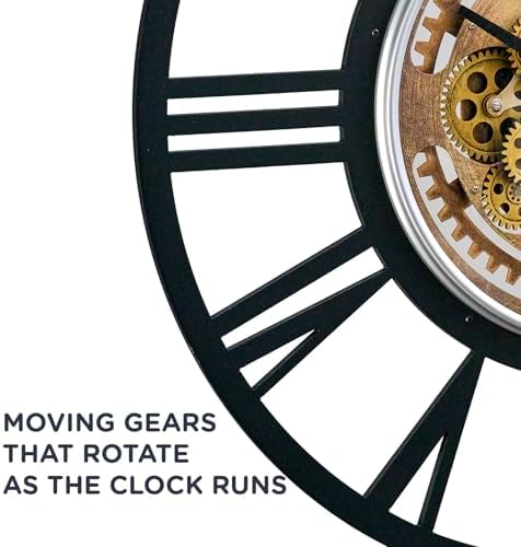 28 Inch Large Wall Clock with Exposed Gears, Silent Roman Numeral - Image 4