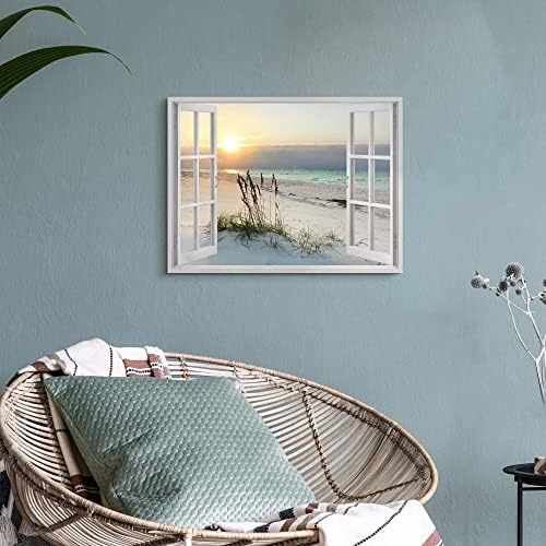 Sea Whisper Beach Window Canvas Wall art: tropical Sunrise Seascape Picture - Image 4