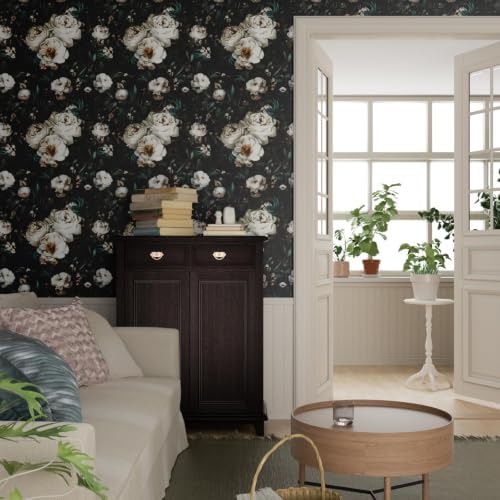 Laatse Dark Black Floral Wallpaper Peel and Stick 17.5" × 787" - Image 5