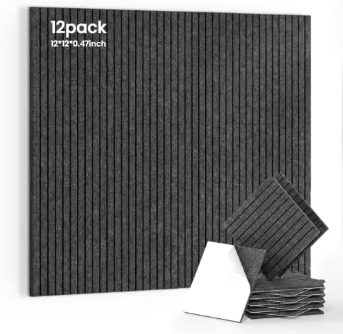 12 Pack Self-Adhesive Acoustic Wall Panels-Sesame Black by 100PolyesterAcousticPanel