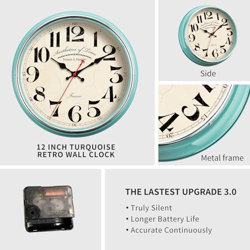 Countryside Wall Clock Metal 12.4" Vintage Retro Wall Clocks Silent Non Ticking - Image 2