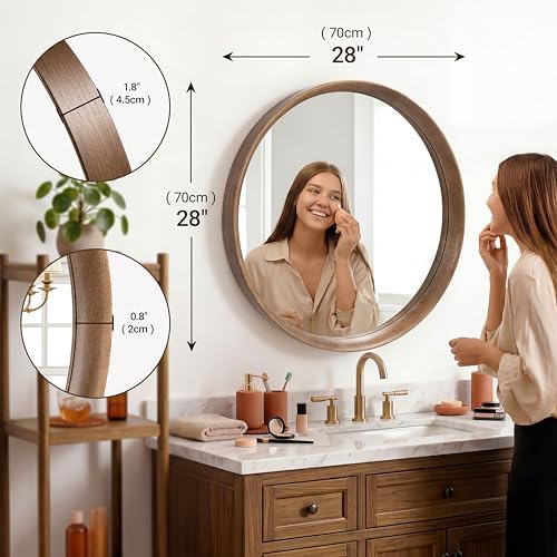 Brakki Round Wall Mirror with Wood Frame - Image 2