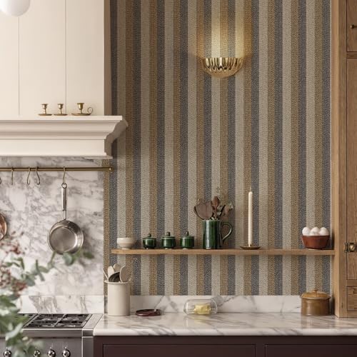 Herringbone Striped Peel and Stick Wallpaper 17.3"x120" Black Grey Brown - Image 5