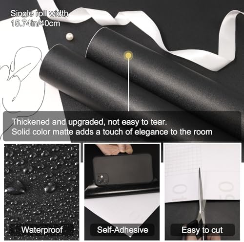 Black Peel and Stick Wallpaper Solid Black Contact Paper A Set of 15.7"x472" - Image 2