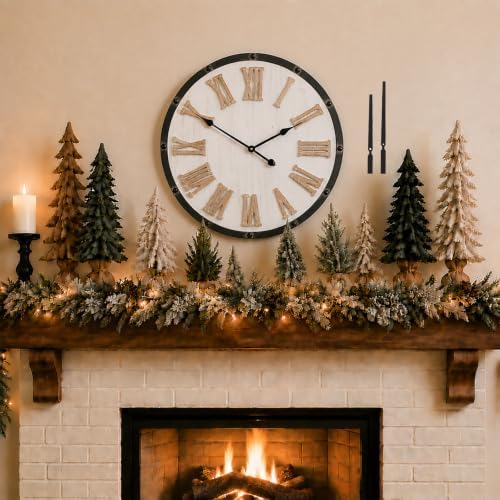 Large 24" Farmhouse Wall Clock, Rustic Wood Round Timepiece by ZLFart