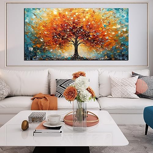 Zoyotago Large Canvas Wall Art Orange Yellow Tree Picture Modern Canvas Prints - Image 2