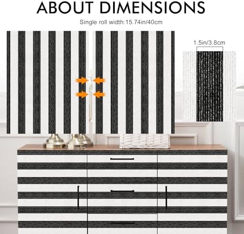 Black Stripe Peel and Stick Wallpaper A Set of 15.7" x 236" Black and White - Image 4