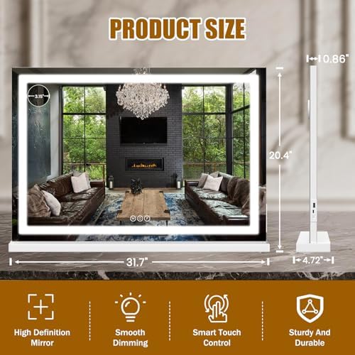 Vanity Mirror with Lights 32"x22", LED Makeup Mirror, 3 Color Lighting Modes - Image 2