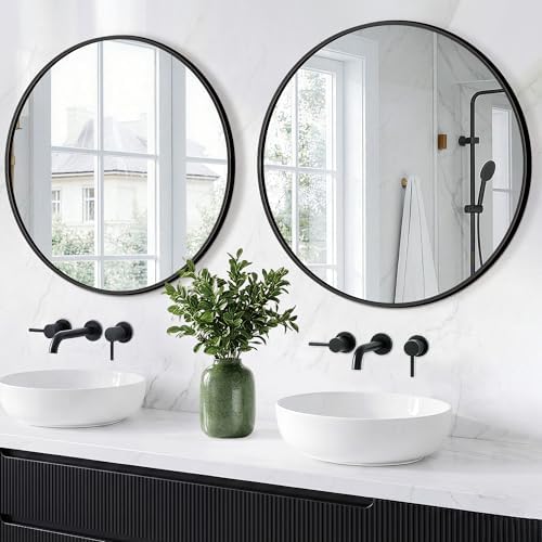 FGU Round Bathroom Mirror for Over Sink 2 Pack 30" Black Circle Wall Mirror - Image 6