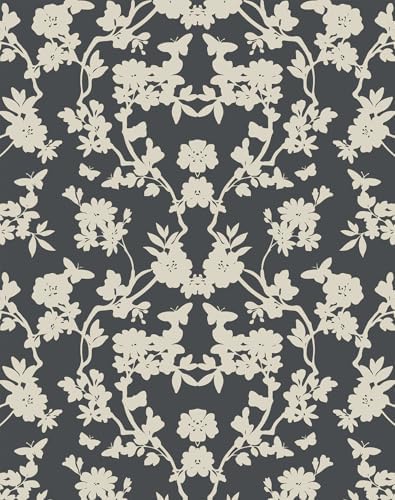 Vintage Floral Peel and Stick Wallpaper Black and White Damask Botanical Vine by Wallpaper