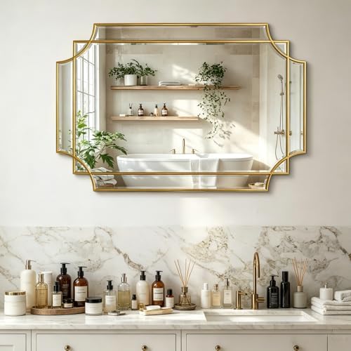 36"x24" Gold Rectangle Beveled Mirror - Image 2