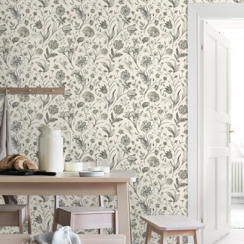 Beige and Black Floral Peel and Stick Wallpaper Floral 17in x 590in - Image 7