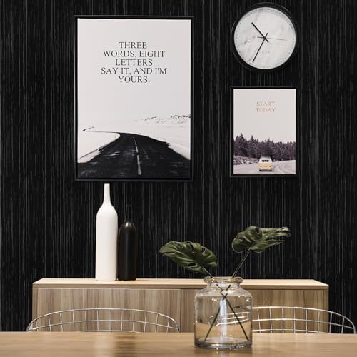 Black Grasscloth Peel and Stick Wallpaper Texture Contact Paper A Set of 15.7" - Image 3