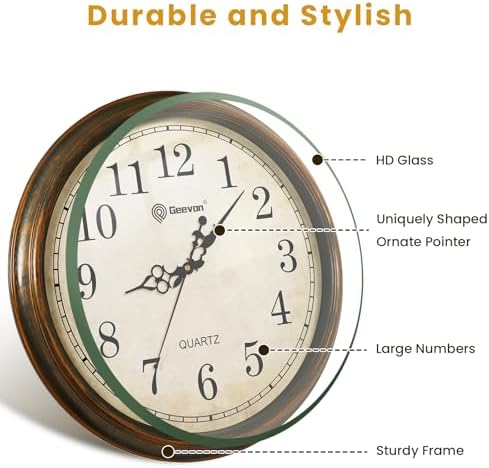 Geevon Retro Silent 18 Inch Wall Clock Non Ticking, Vintage Clock Quartz - Image 2