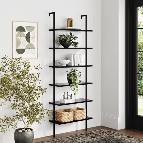 Nathan James Theo 6-Shelf Tall Bookcase, Wall Mount Bookshelf Wood Shelves and by Unknown