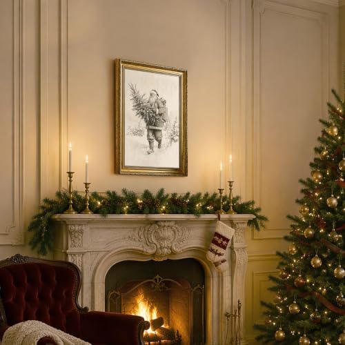 AVECCO Santa Claus Carrying Christmas Tree Framed Canvas Wall Art 16x24 In - Image 3