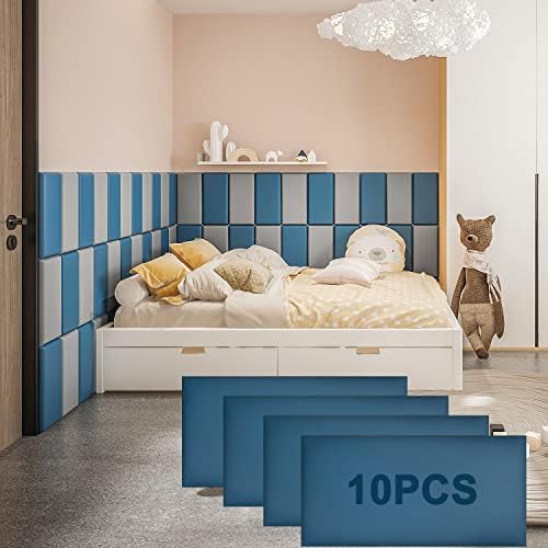 YLL YLL Peel and Stick Headboard Blue Upholstered Wall Panels Pack of 10 Panels by YLLYLL