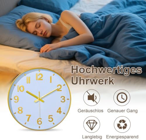 Gold Wall Clocks Battery Operated, 12 Inch Non Ticking Digital Wall Clock - Image 4