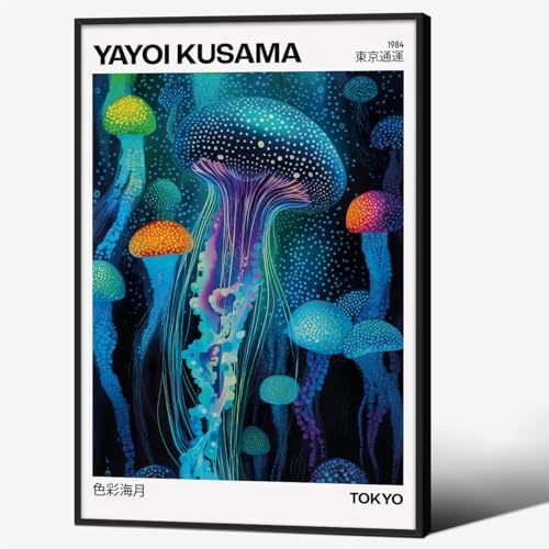 Colorful Ocean Jellyfish Wall Art Unique Japanese Animal Posters Yayoi Kusama by rumlud