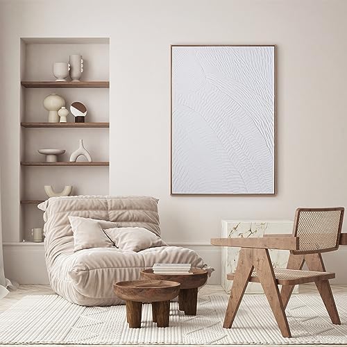 Zessonic White Geometry Abstract 3D Textured Hand-Painting Wall Art - Image 3