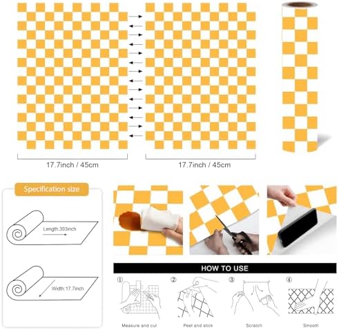 OSECAGE Peel and Stick Wallpaper Orange Checkered Contact Paper 17.7"x393" - Image 3
