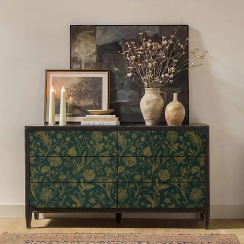Dark Green and Gold Floral Peel and Stick Wallpaper 17in x197in - Image 3