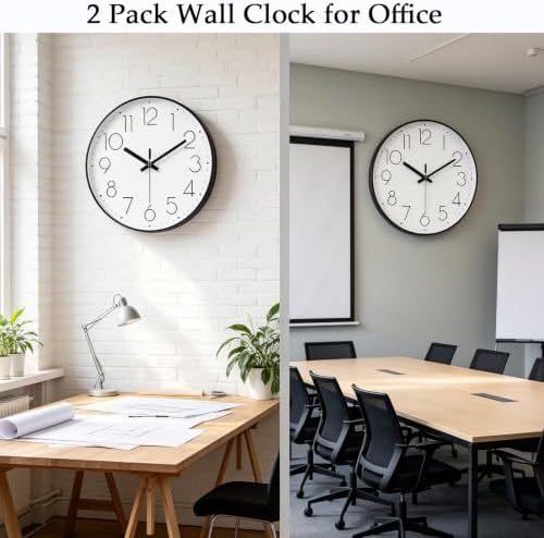 2 Pack Black Wall Clock 12 Inch Modern Silent Battery Operated Wall Clocks - Image 4