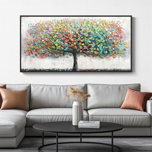 Large Framed Tree of Life Colorful Wall Art, Modern Canvas Prints Paintings by Cuspin