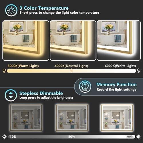44x32 Gold Beveled LED Lighted Bathroom Mirror, Backlit & Front Lit - Image 5