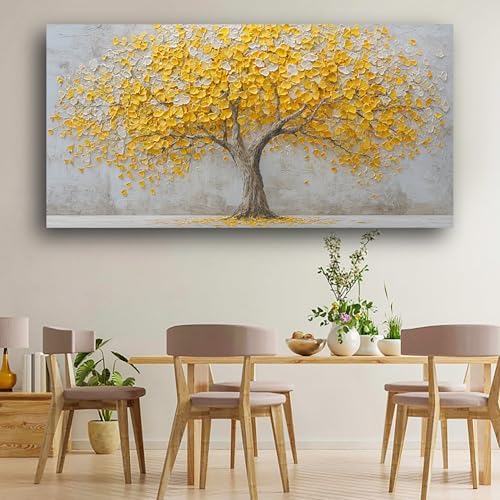 Yellow Abstract Ginkgo Tree Picture Print Canvas Wall Art Living Room Dining - Image 7