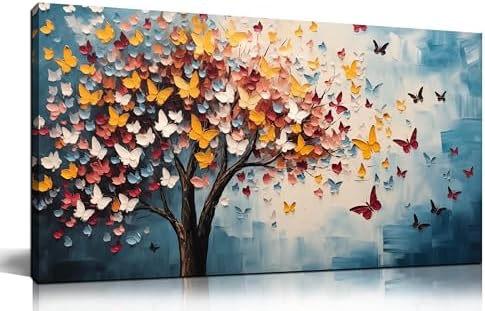 Butterfly Tree Canvas Wall Art for Living Room Bedroom Home Office Blue by Zoyotago