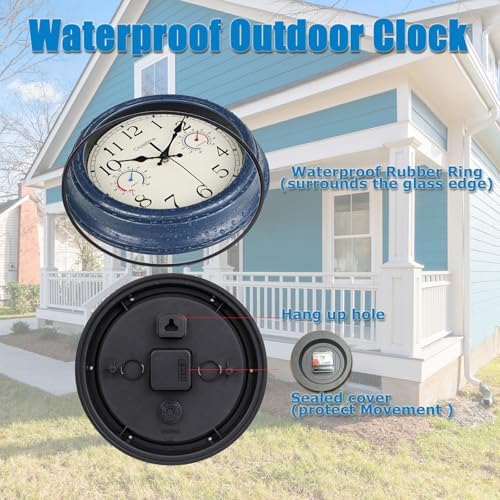 Crosstime 12" Indoor Outdoor Retro Wall Clock Battery Operated Silent - Image 5