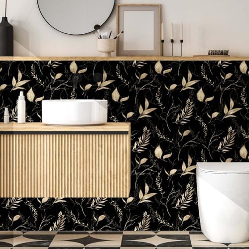 Dark Black and Gold Leaf Peel and Stick Wallpaper 17.7" x 59" - Image 5
