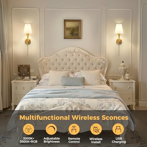 Battery Operated Wall Sconce: Set of 2 Wireless Wall Light 12000mAh - Image 5