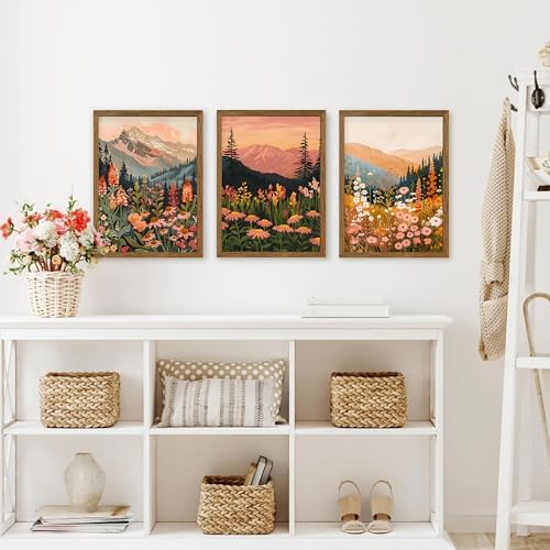 WRFON Botanical and Flower Canvas Wall Art, Framed Mountain Landscape Wall Art - Image 4