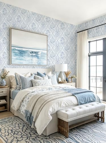 Toduso Wallpaper Peel and Stick Mordern Wall Paper Blue and White Contact Paper - Image 5